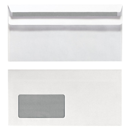 Lot de 100 enveloppes longues autocollantes Herlitz avec fenêtre - Blanches
