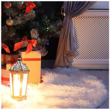 Jupe de Sapin de Noël Ronde en Peluche Blanche avec Flocons de Neige