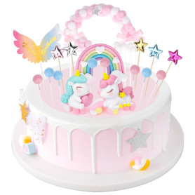 HOVIBU Décorations de Gâteaux Licorne, 20 Pièces, Arcs-en-Ciel et Ballons, Adaptées aux Anniversaires Fille