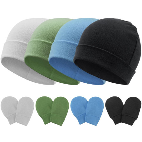 DRESHOW Bonnets et Moufles de Protection pour Bébé - Ensemble Doux en Coton 0-6 Mois