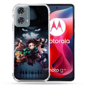 Coque Renforcée Cokitec pour Motorola G24 4G - Design Manga Demon Slayer Noir