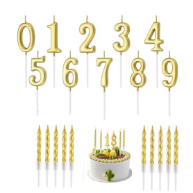 Kit de 30 Bougies Chiffres Anniversaire Dorées - Décoration Élégante pour Gâteaux