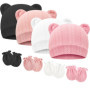 DRESHOW Ensemble Bonnets et Moufles Bébé 0-6 Mois - 4 Sets Mignons avec Oreilles d'Ours