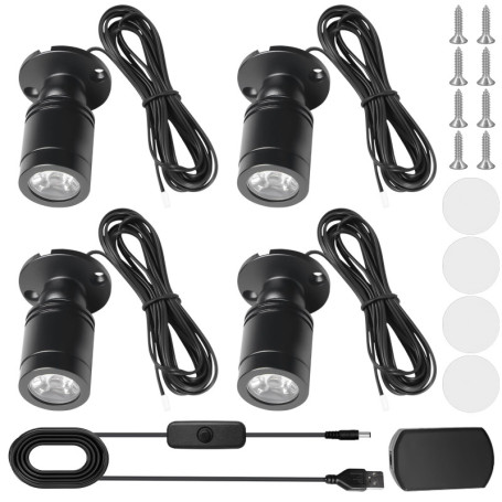 Lot de 4 Mini Spots Lumineux Aicharynic - Éclairage USB 5V Blanc Chaud 3000K