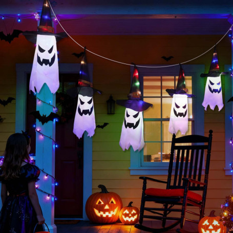 Guirlande Lumineuse Fantôme Halloween - 5 Décorations Éclairantes