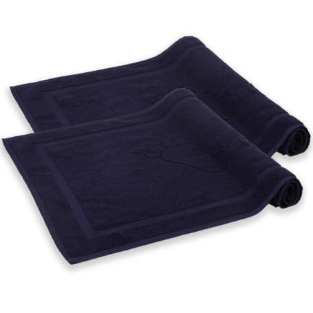Lot de 2 Tapis de Bain en Coton Bleu Marine - Absorbants et Lavables