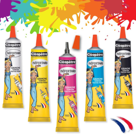 Cléopâtre - Set de 5 Tubes de Gouache 30ml avec Embout Fin - Couleurs Primaires pour École