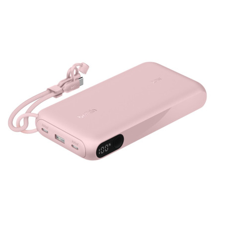 Batterie Externe Belkin 20 000 mAh USB-C - Power Bank Rose avec Écran Numérique