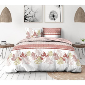 Parure de Couette Élégante 140x200 cm en Percale de Coton - Blanc & Rose Poudré