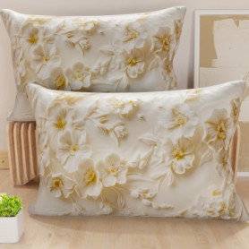 Paire de Taies d'Oreiller Florales en Microfibre - 40 x 80 cm