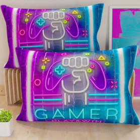Lot de 2 Taies d'Oreiller en Microfibre 50x30 cm - Style Gamer