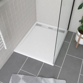 Receveur de Douche Acrylique Blanc 80x100 cm avec Grille Linéaire Chrome