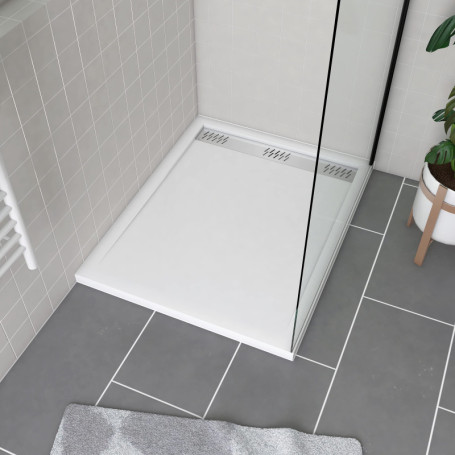 Receveur de Douche Acrylique Blanc 80x100 cm avec Grille Linéaire Chrome