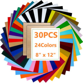 KAHEIGN Lot de 30 Feuilles de Vinyle de Transfert de Chaleur - 24 Couleurs pour DIY