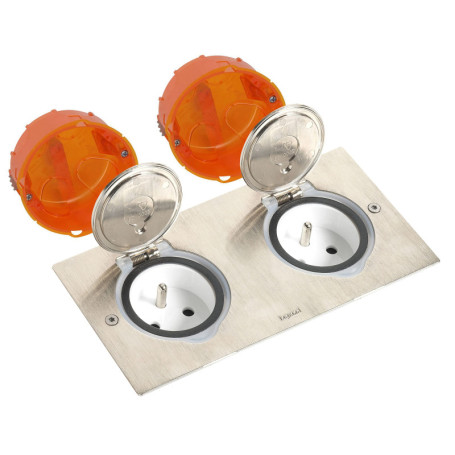 Prise Étanche Double IP44 Legrand avec Clapet de Protection - Inox