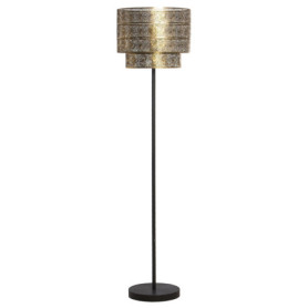 Lampadaire en métal doré élégant avec abat-jour