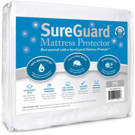 Protège-Matelas SureGuard King Size - Imperméable et Hypoallergénique en Coton Doux