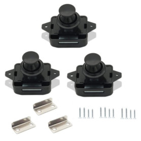 Naisfei Lot de 3 Verrous à Bouton Poussoir pour Armoires et Portes - Noir