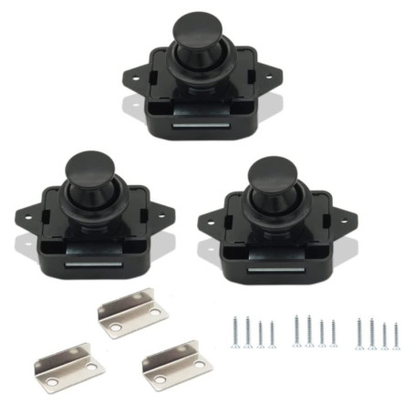 Naisfei Lot de 3 Verrous à Bouton Poussoir pour Armoires et Portes - Noir