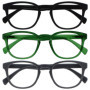 Pack de 3 Lunettes de Lecture Rétro Rondes - Noir, Vert, Gris