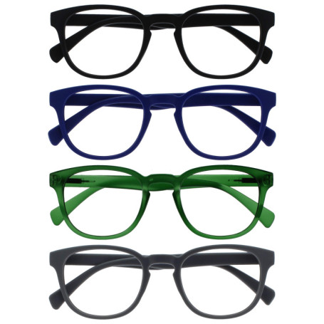 Pack de 4 Lunettes de Lecture Rétro Rondes - Noir, Bleu, Vert, Gris