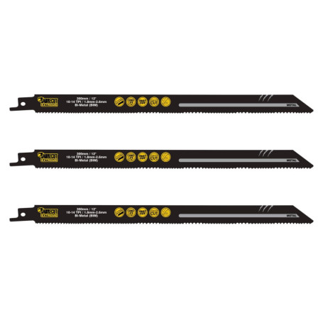 Pack de 3 Lames de Scie Sabre SabreCut 300mm 10-14 TPI pour Métal