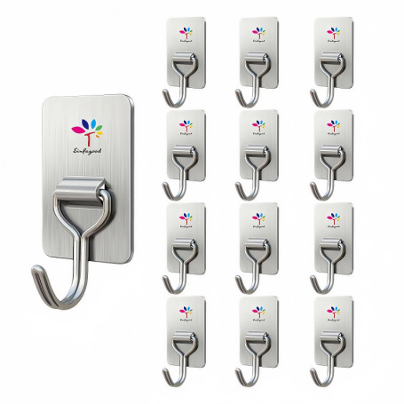 Lot de 12 crochets adhésifs en acier inoxydable - EINFAGOOD