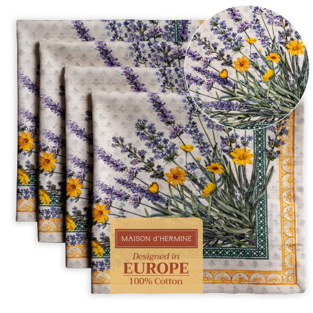 Maison d'Hermine Lot de 4 Serviettes de Table 100% Coton, carrées, réutilisables et lavables, pour Un Usage Quotidien, dîner, Ma