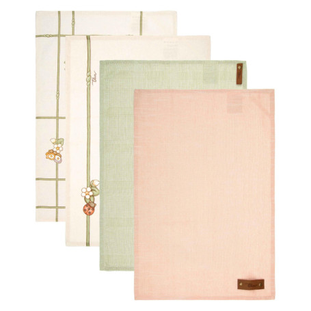 Lot de 4 Torchons en Coton avec Boîte en Bois - Collection Country Bloom