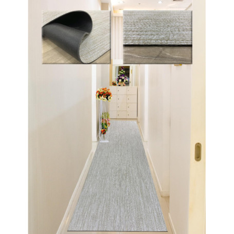 Tapis en Vinyle Tressé Beige 60 x 500 cm - Antidérapant et Lavable