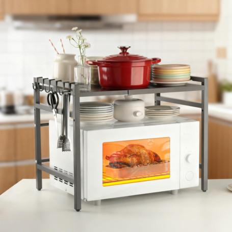 Support Micro-Ondes Réglable VINATO - Étagère Cuisine Sans Perçage