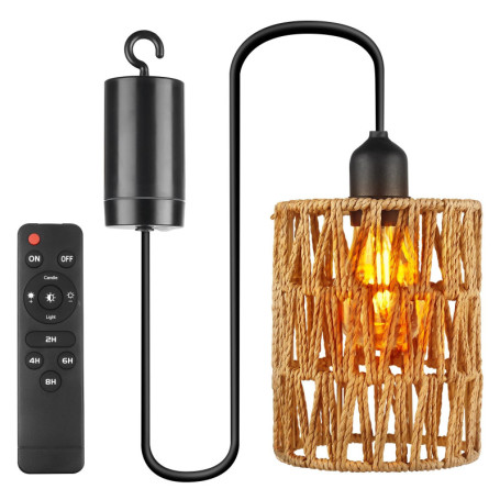 Suspension en Rotin Bohème E27 - Éclairage Extérieur Portable avec Batterie