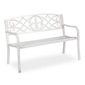Banc de Jardin Relaxdays en Métal avec Dossier en Fonte - Blanc et Bronze