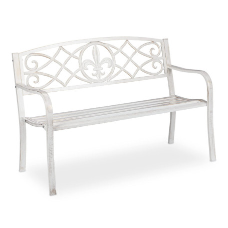 Banc de Jardin Relaxdays en Métal avec Dossier en Fonte - Blanc et Bronze