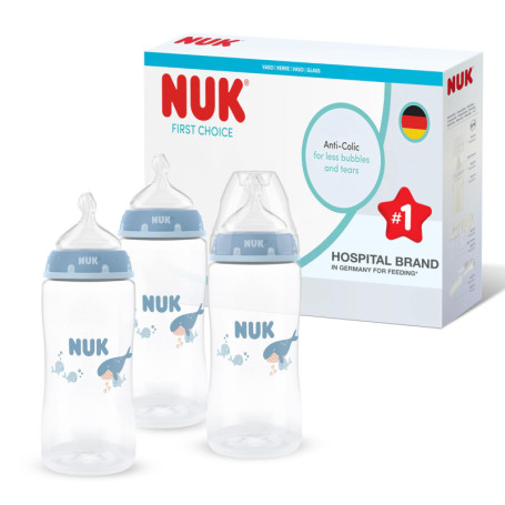 Biberons NUK First Choice Baleine 300 ml - Lot de 3 avec Indicateur de Température