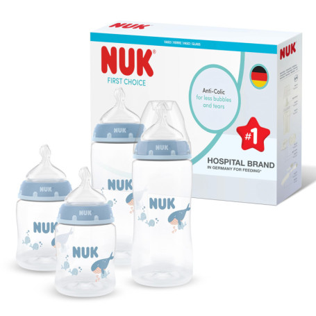Biberons NUK First Choice Anti-Colique Baleine - Lot de 4, 150 ml & 300 ml
