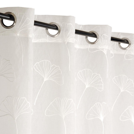 Rideau Voilage Brodé Fleurs à Œillets 140x240cm - Blanc