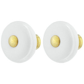 Bouton de tiroir en porcelaine céramique vintage 32 mm avec insert en laiton poli