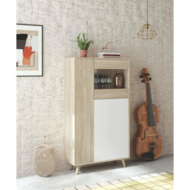 Vitrine Moderne Atlanta Dmora - Buffet Haut 3 Portes en Chêne et Blanc