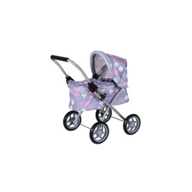 Poussette Mini Lili pour Poupée - Motif Étoiles Gris/Rose