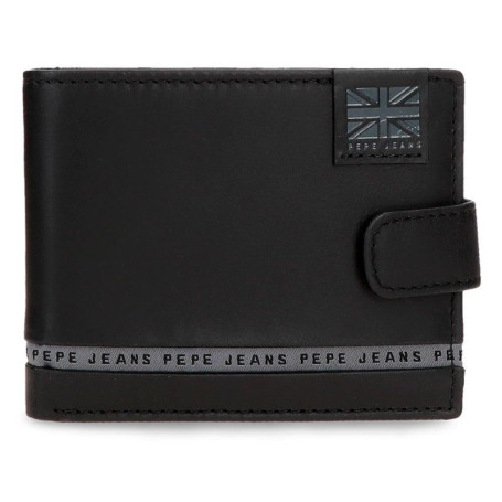 Portefeuille Horizontal Pepe Jeans Tape en Cuir Noir