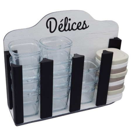 Support Rangement 12 Pots et couvercle pour yaourtière Seb Multidélices Express en Bois Noir et Blanc/Idéal pour la cuisine