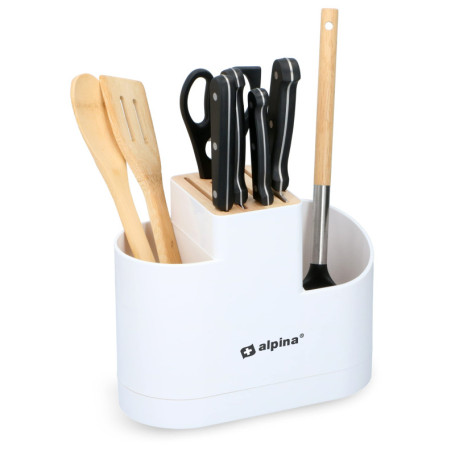 Bloc Couteaux et Ustensiles Alpina en Bambou et Plastique - Blanc