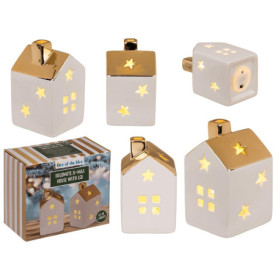 Lot de 2 Maisons de Noël LED en Céramique - 10 x 6 cm