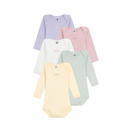 Lot de 5 bodies manches longues en coton pour bébé - Petit Bateau