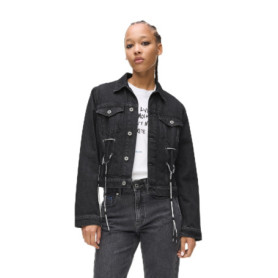 Veste en Jean Noir Délavé à Nouer en Dentelle pour Femme - KARL LAGERFELD JEANS