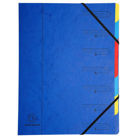 Trieur Exacompta 7 Compartiments A4 - Carton de 12 Élastiques Bleu
