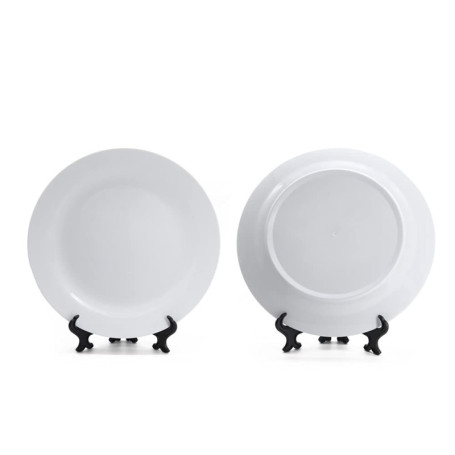 Lot de 2 assiettes plates en céramique blanche MR.R avec support