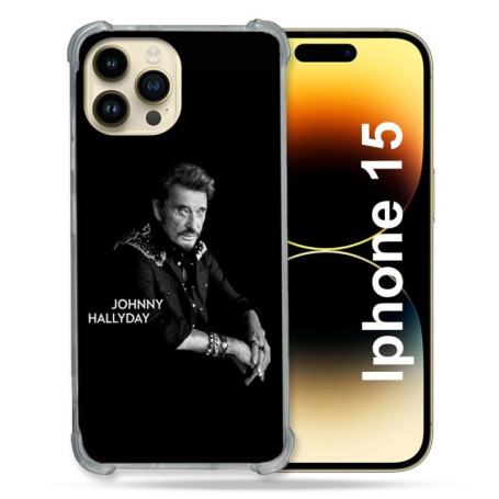 Coque Renforcée Cokitec pour iPhone 15 - Protection Johnny Hallyday Noir
