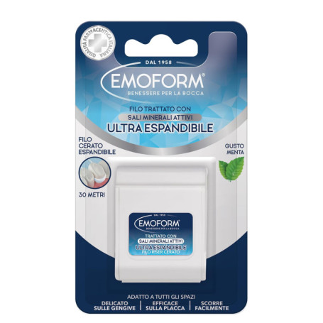 Fil Dentaire Ciré Emoform Menthe - 30 m, Doux pour les Gencives